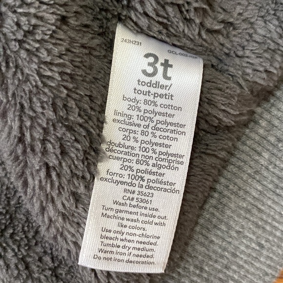 Carters Toddle Kids hooded jacket with gray fuzzy easy zip up front 2 pockets - Picture 6 of 10